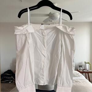 Zara Off-The-Shoulder White Button Up Top